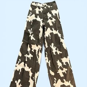Black and White Cow Print High Waist Wide Leg Pants